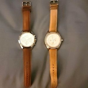 Two Fossil Women's Leather Banner Watches.